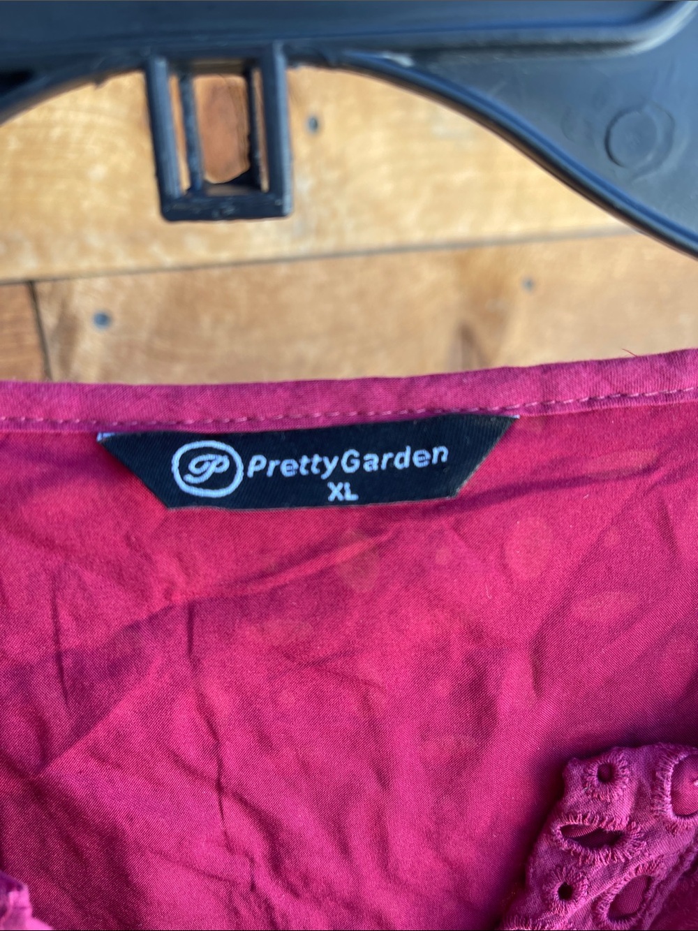PrettyGarden Magenta Eyelet Mini Dress XL Cotton Puff Sleeve Lined Boho Summer - Picture 2 of 4